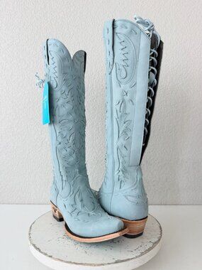 Lane Reverie Blue Suede Cowboy Boots Cowgirl Western Knee High Tall Snip Toe 7